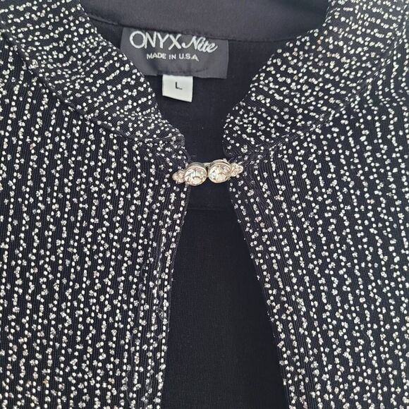 Vintage all over sparkle‎ black cardigan open front faux diamond closure - Picture 3 of 9